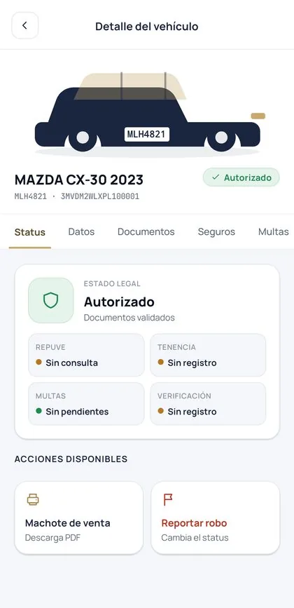App Gecetra: detalle de un vehículo