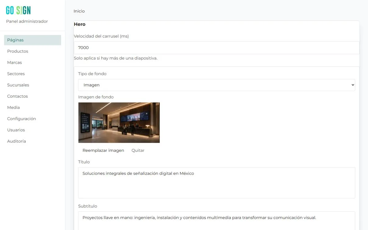 Administrador de contenido de GoSign