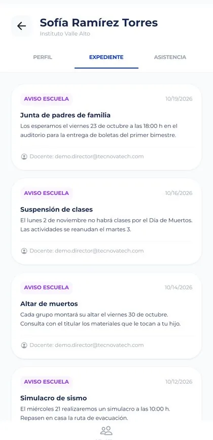 App Jimcard: avisos de la escuela